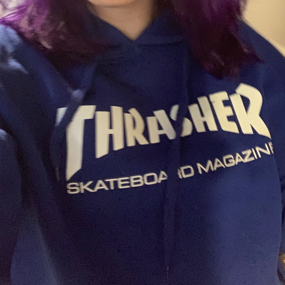 Royal blue thrasher hoodie.